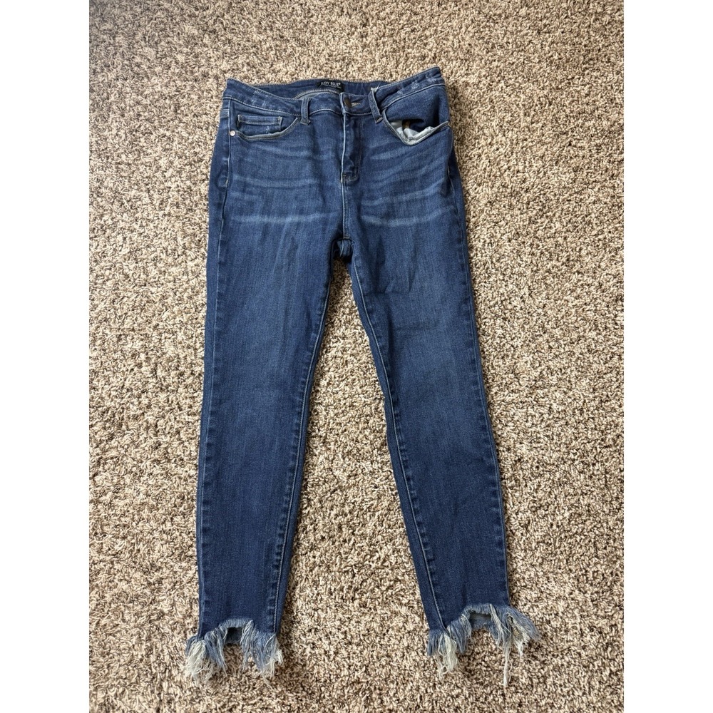 Judy Blue Jeans Size 9/29 Mid Rise Skinny Fit Shark Bite Hem Blue Denim JB8841